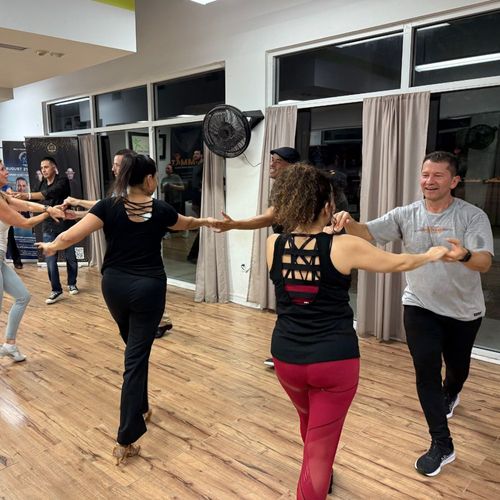 Latin Rhythms group class in session at Fajardo Elite