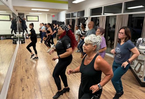 Salsa dancers performing intricate moves